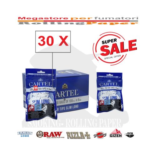 master-106 Φιλτράκια Cartel Slim 6 × 22 mm – 30 σακουλάκια των 100 φίλτρων