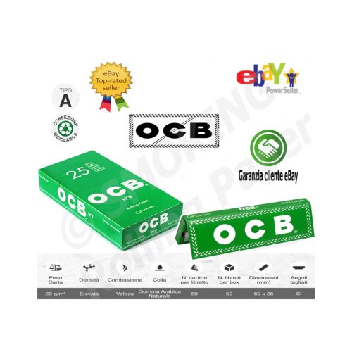 Χαρτάκια στριφτού OCB No. 8 Green Regular – συσκευασία με 25 πακετάκια