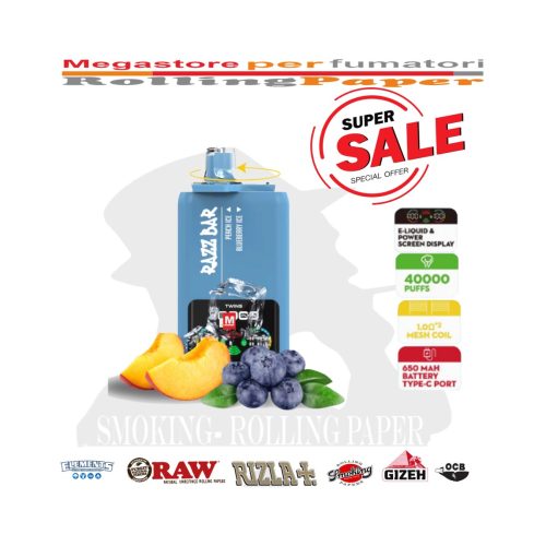 Razz Bar 40K – 40.000 τζούρες – Peach Ice / Blueberry Ice