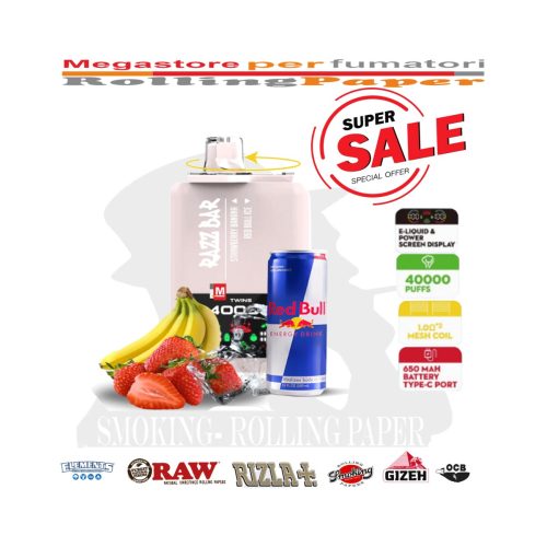 Razz Bar 40K – 40.000 τζούρες – Φράουλα Μπανάνα / Red Bull Ice