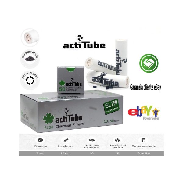 Φιλτράκια ενεργού άνθρακα ActiTube Slim 7 mm – 10 κουτιά των 50 φίλτρων